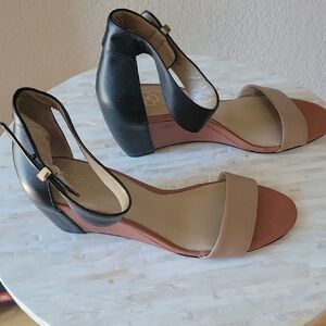 Ann Taylor Classic Two-Tone Ankle Strap Sandals - Black & Taupe